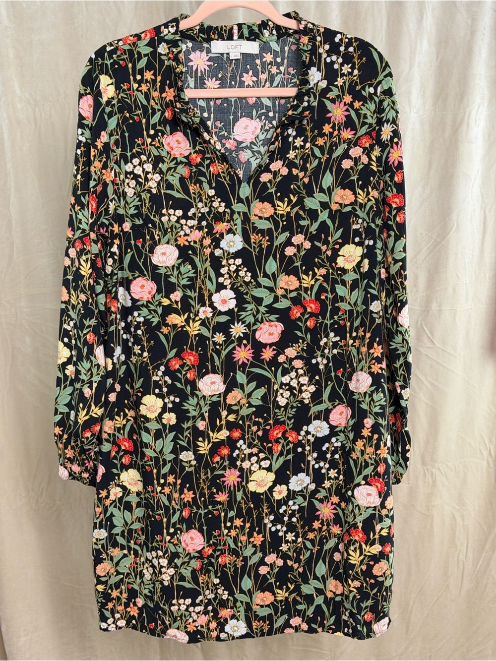 LOFT Black Knee Length Long-Sleeve Dress